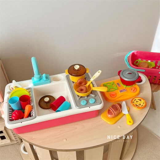 Korean ins children's dishwasher toys baby simulated kitchenware children washing vegetables and playing house dishwasher pool boy and girl red