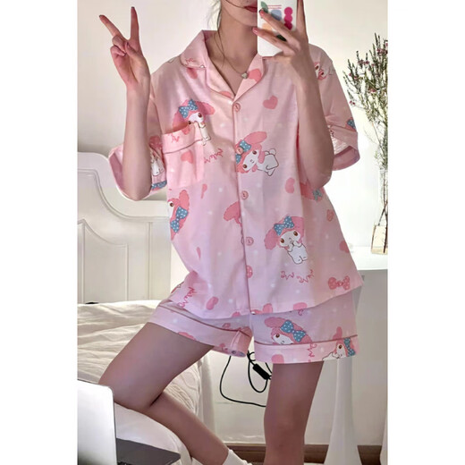 Lindo pijama de algodón de gato para mujeres en pantalones cortos delgados de verano dibujos animados para niñas al aire libre de ropa para el hogar 693 m [Sugerencias 80-100]