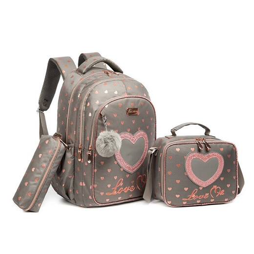 Danfimy niedliche Cartoon Grundschule Studenten Schoolbag 17-Zoll-Rucksack dreiteiliger Set Last Reduktion Rucksack Männer und Frauen Kinder Mahlzeit Tasche 12809-3 Brown Love Love