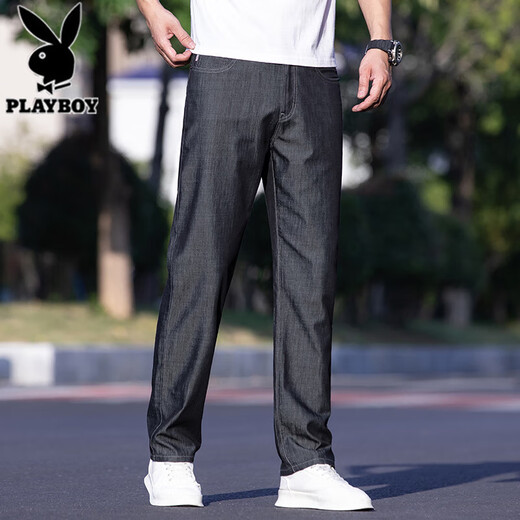 Jeans commerciaux haut de gamme Playboy pour un pantalon polyvalent en soie de glace droite lâche en ligne droite pour hommes pour hommes légèrement extensible 9763 glace bleu mince 31 (2 pieds 4) recommandée 120-130jin [Jin est égal à 0,5 kg]