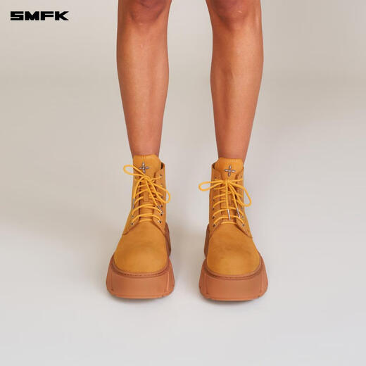 SMFK幻影皮质机车靴厚底增高短靴马丁靴女S0010W1/YG1/DK 姜黄色 38