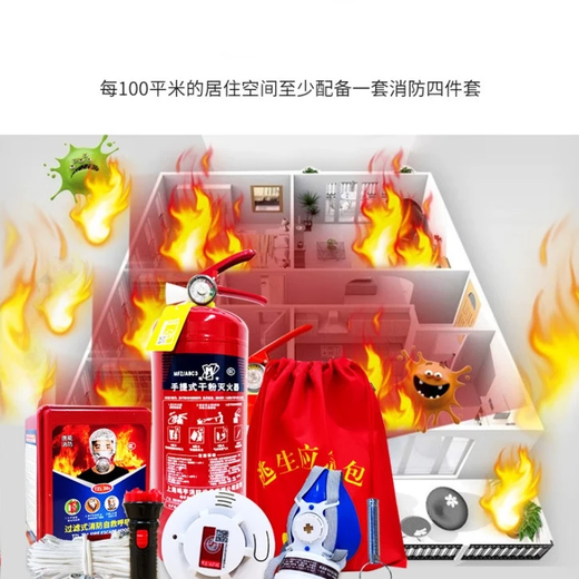 ANSHUN household fire emergency kit set household fire protection four-piece set fire escape gas mask water-based fire extinguisher household portable emergency kit set luxury model