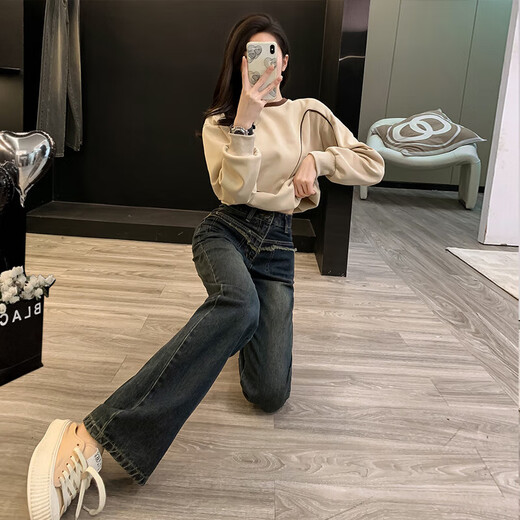 Schmale Version mit breitem Bein Jeans für Frauen in 2025 Frühlings- und Sommer-Design neuer und schlanker, vielseitiger gerader Hosen #9901 Zement Gray Regular 25 (70-80jin [Jin ist gleich 0,5 kg])