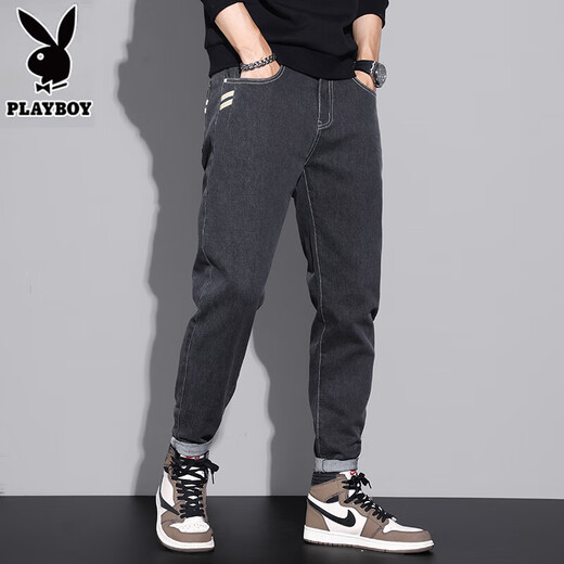 Джинсы Playboy Men's Summer Thin Thin Chare показывает, что высоко свободно покрывало модным ретро-ретро. Универсальные летние повседневные брюки мужчины 6621 черные [лето тонкие] 28 [2 фута 1-вес 90-100 Jin [Jin равняется 0,5 кг]]]