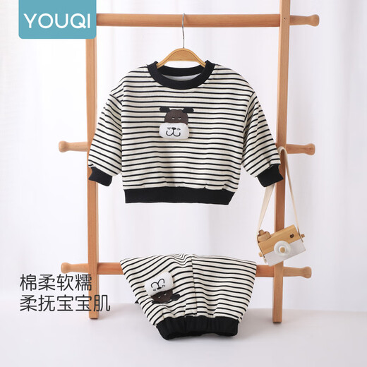 Youqi baby clothes for men and women, spring and autumn velvet suits for infants and young children, autumn and winter style sweatshirts, split style two-piece sets