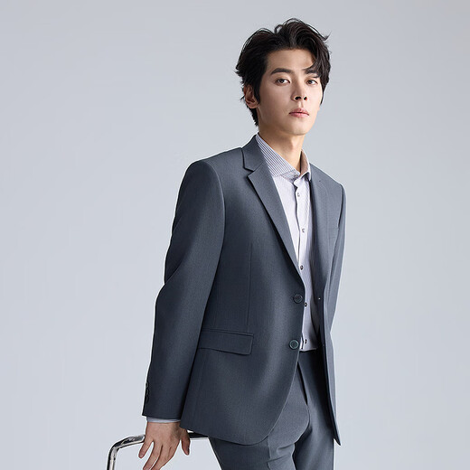 Lilang Youth Business Men's Youth Commuting Suit Men's Striped Easy-Care Formal Suit Two-piece Set Dark Gray (1SA) 175A