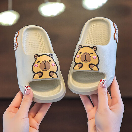 Children's slippers for boys indoor home non-slip soft bottom baby cute slippers for girls outer wear off-white 24-25 size inner length 16cm