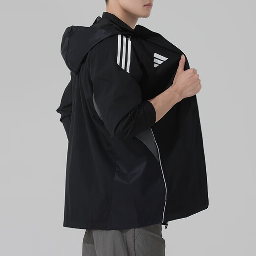 
Adidas men's jacket 2025 summer new sportswear running fitness training fashion trend casual hooded jacket IW0427 XL