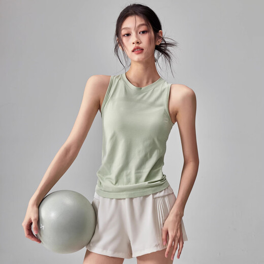 Women's Sports Vest Quick-Drying Yoga Sleeveless Tight Slimming Sports Top Running Pilates Training Fitness Wear Summer Light Green Vest L Size - No Breast Pad