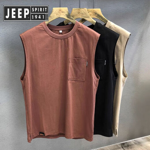 
JEEP SPIRIT Jeep Large Size 300 Jin [Jin equals 0.5 kg] New summer pure cotton American retro sports vest men's sleeveless shirt loose knives khaki [selected good stuff] XL Recommended 110-125 Jin [Jin equals 0.5 kg]