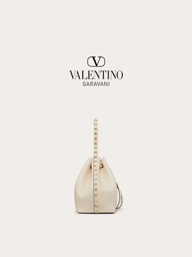 华伦天奴（Valentino）女士 ROCKSTUD 小牛皮水桶包 浅象牙白色 均