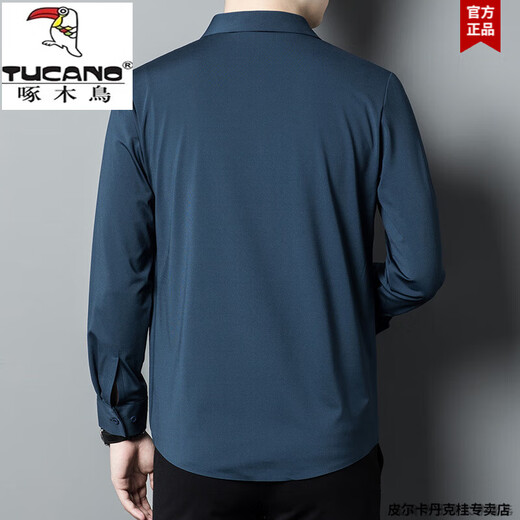 Woodpecker Father Outfit Attends Wedding Dress Long Sleeve Shirt Men's Thin Spring and Autumn High-end Mulberry Silk Shirt Men's BJ6623 Red 175 XL