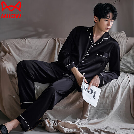 
Catman (MiiOW) men's pajamas spring and autumn ice silk long sleeve trousers suit men's summer 2025 new home clothes 6627 gray rice dumplings L (100-125Jin [Jin equals 0.5 kg])