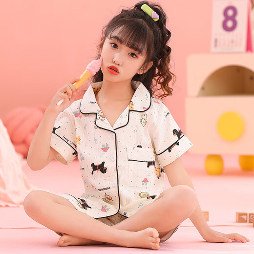儿童纯棉短袖睡衣家居服套装春夏季新款薄款空调服 棉757 150 (18)