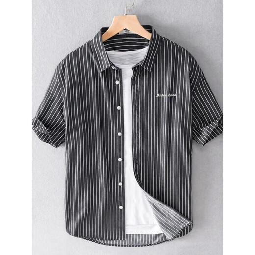 KAZUKI KURAISHI KURAISHI KAZUKI Casual Business Stripe Short Sleeve Shirt Men's Summer New Slim White Thin Fresh Shirt White XL 135-145Jin[Jin equals 0.5 kg]