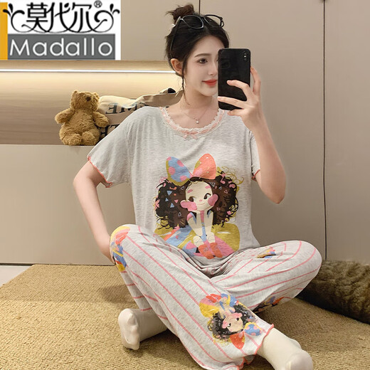Versión coreana modal lindo dibujos animados dulces pantalones de manga corta pijamas seda de algodón de algodón de algodón de verano