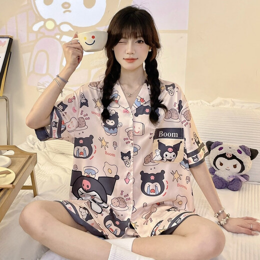 Ran Yilans gleiches Stil wie Kulomi Ice Seidenpyjamas für Frauen im Sommer kurzärmelige INS süße Internet-Promi-Stil simulierte Seiden-Heimkleidung Sommer