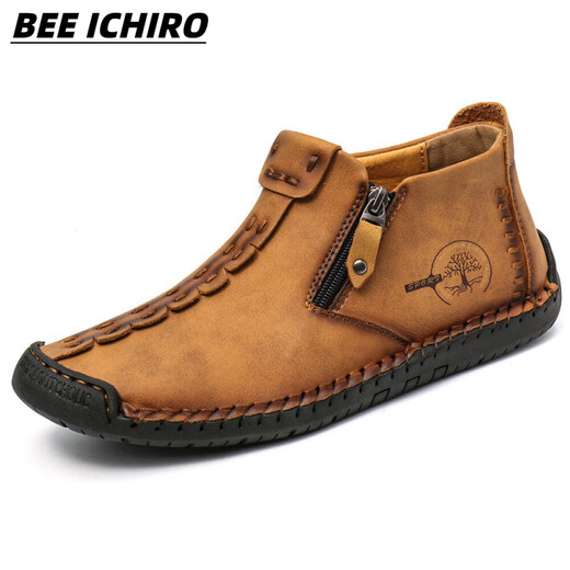 BEE ICHIRO男士马丁靴真皮软底防滑高帮工装靴透气耐磨军靴百搭休闲鞋子男鞋 6625墨绿加绒 50