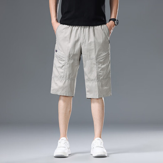 Pantalones de trabajo para hombres de siete lobos atuendo de papá de gran tamaño con algodón de verano pantalones medios pantalones cortos de hombres f46-9859 gris xl