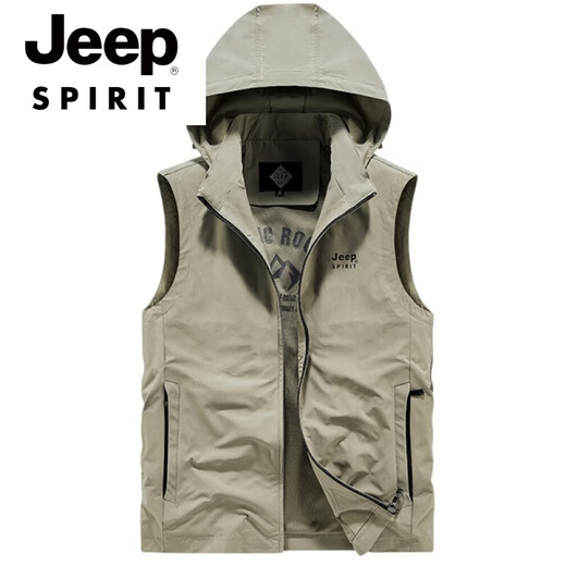 Jeep Spirit Herrenweste 2025 Frühlings- und Sommerhut High-End-Marke Weste Kapuze-Weste lässige dünne Pferd Clip Grau M.