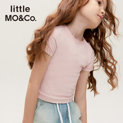 Little MO&Co. Quick-drying sun protection little moco children's clothing 25 autumn new style girls short-sleeved T-shirt tops sports style lotus root pink quick-drying sun protection 120 120/60