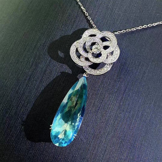 HEEKAIYI Santa Maria color aquamarine necklace for women 18k gold pendant Chinese Valentine's Day birthday gift for wife and girlfriend <Supports customization>