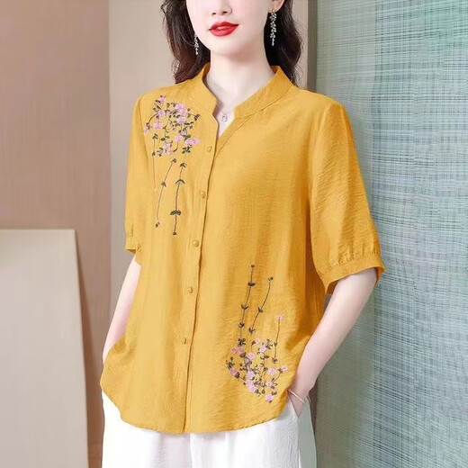 Jin Jiaoli Guangzhou Piting Woming's Shirt Summer Summer Mid-mane Algody and Lines Top for Women 2025 Nuevo bordado de estilo chino Madre para mujeres ropa Azul a 694 m alrededor de 108 Jin [Jin equivale a 0.5 kg]
