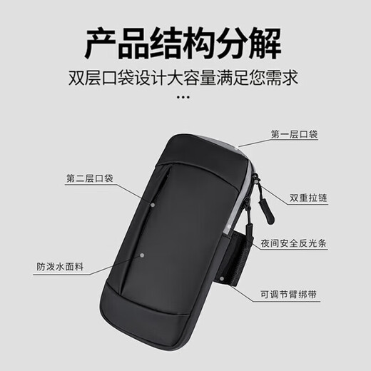 Sawang German running mobile phone arm bag sports arm strap wrist bag outdoor cycling fitness equipment mobile phone waterproof protective arm bag classic black night reflective + sweat-proof and waterproof dual-purpose arm and wrist