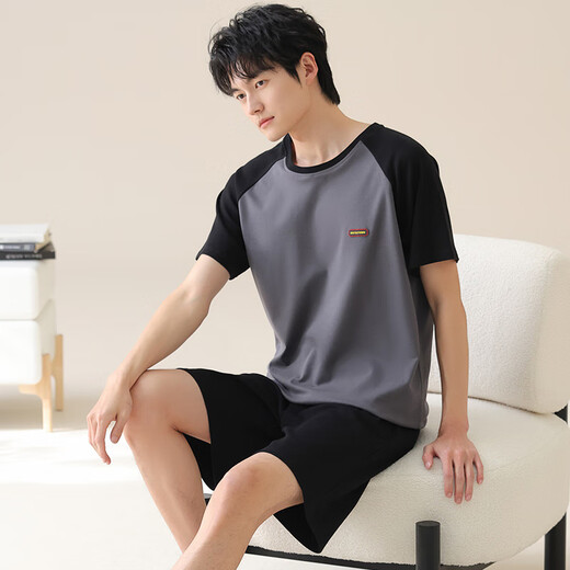 Septwolves reines Baumwollpyjama Herren Sommer Lose Plus-Size-Runde Hals kurzärmelige Sportkleidung Teenager Anzug OMM-13601 L