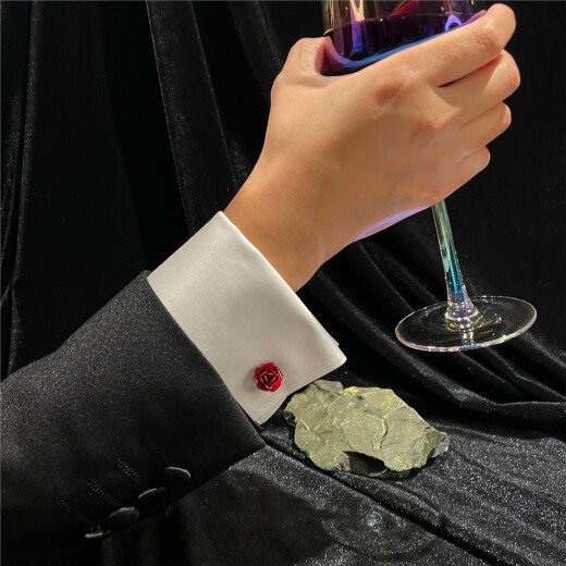 赐帛Cufflinks法式红色玫瑰花形袖扣男士浪漫休闲衬衣轻奢婚礼袖口钉 CrimsonRose 附皮质袖扣盒
