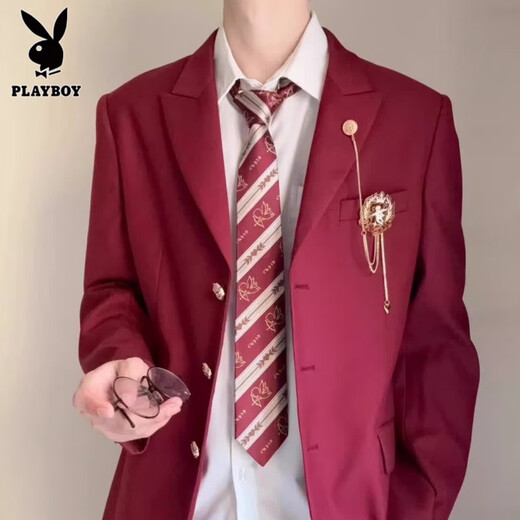 Playboy (PLAYBOY) campus style men's clothing boys dk suit uniform jacket jk school supply sense red suit student handsome class uniform suit black DK suit + white shirt blue tie + black trousers 2XL