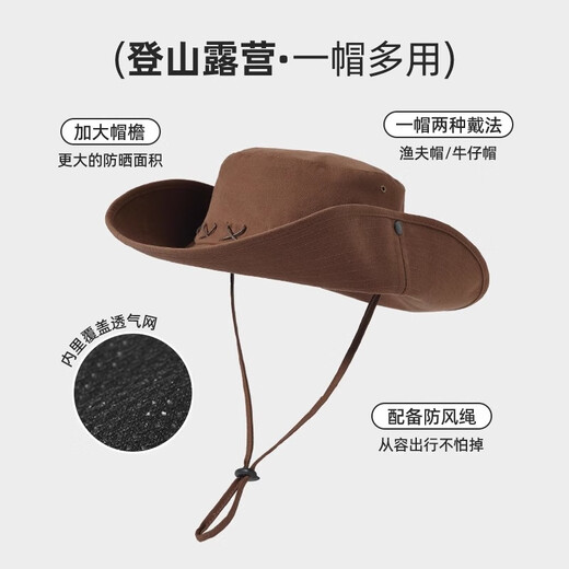 LZJV American Retro Retro Western Cowboy Protection Sombrero Sombrero Mujeres Servicio de senderismo al aire libre Sombrero de pescado Hombres de senderismo Cordete a prueba de viento Cowboy gorro de vaquero