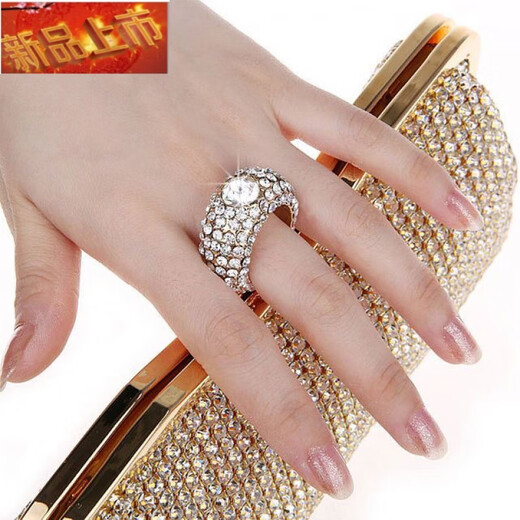 CAMPUSKITTENCK dinner clutch with diamonds, fashionable banquet bag with cheongsam bag, evening dress handbag, celebrity rhinestone hand, high gloss gold, with long chain + short chain