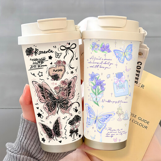 乐扣乐扣简约蝴蝶保温杯不锈钢便携双饮咖啡杯2025新款女吸管水杯子高颜值 BW1047银色蝴蝶+配挂绳 316不锈钢