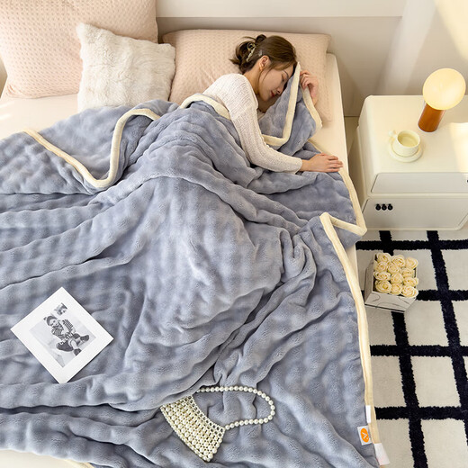 Imitation rabbit plush blanket for nap office coral velvet sofa air conditioning blanket thickened bed children's quilt smoke gray 120*200cm