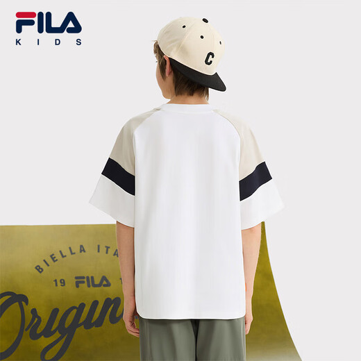 Fila Comfort Cotton Fila Children's Clothing Children's Short-Sleeved T-Shirt 2025 Summer New Boys' Knitted Tops Cloud Mushroom White-WT 140
