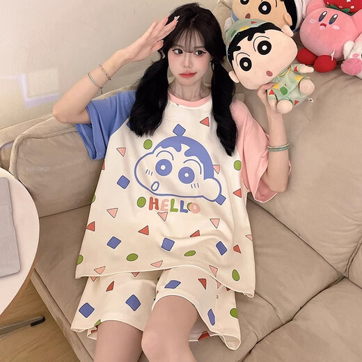 YIMENGTO伊门驼Kiti猫睡衣女夏季2025年新款短袖卡通学生大码夏天家居服套装 短-Z-9928 M  建议80-100斤