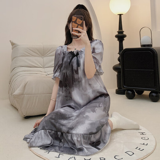雅鹿睡裙女夏季2025年新款款薄款短袖梦幻ins蝴蝶家居服 MBN_13077#开衫双短蝴蝶 M 女