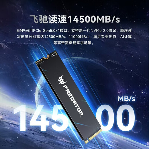 宏碁掠夺者（PREDATOR）1TB SSD固态硬盘 M.2接口(NVMe协议) GM9系列 NVMe PCIe 5.0读速14000MB/s AI电脑存储配件