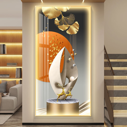 CLCEY鸿运当头轻奢led带灯入户玄关装饰画走廊过道挂画简约现代感 CN-6296-鸿运当头 120*240尊贵黑色边框智能led灯
