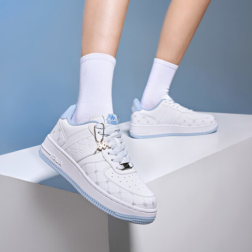 KAPPA women's shoes, high-value board shoes for women 2025 summer new versatile sports shoes thick sole breathable small white shoes for women Classic white/iceberg blue 38