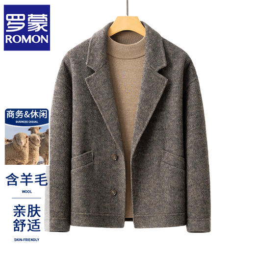 ROMON double-sided woolen woolen suit jacket men's Korean style trendy high-end business winter thickened short woolen coat gray M