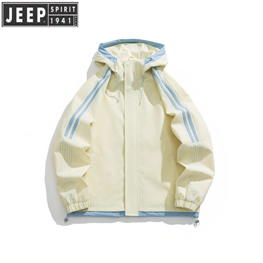 JEEP SPIRIT吉普冲锋衣女款2025新款春秋季户外登山服男装防风美式条纹外套潮 耀夜黑 2XL