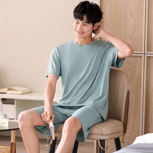 桑琴夏季休闲大码睡衣男短袖大码可外穿青年学生套头居家居服套装 HDE9928【棉】 M