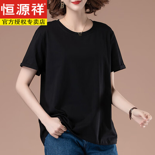 恒源祥中年妈妈夏装短袖t恤女纯棉薄款加大码宽松休闲胖mm显瘦百搭上衣 白色【9896款】 5XL 180-200斤
