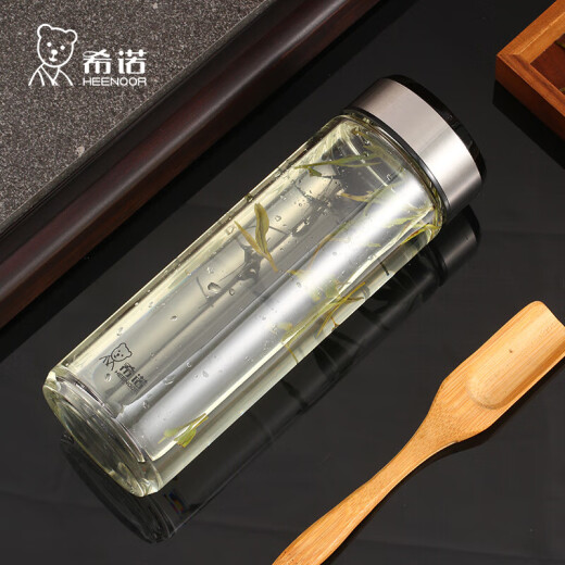 希诺单层玻璃杯男女士车载便携加厚耐热水杯简约家用大容量泡茶杯 提环杯盖--大容量 带滤网 695m