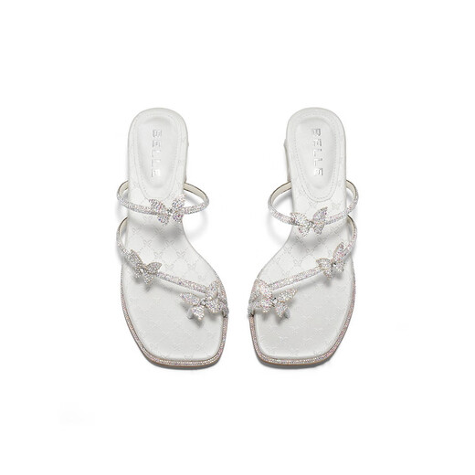 Belle rhinestone flip-flops for women 25 Xia Xin shopping mall same style increasing slippers D6E1DBT5 silver (thick heel) 37