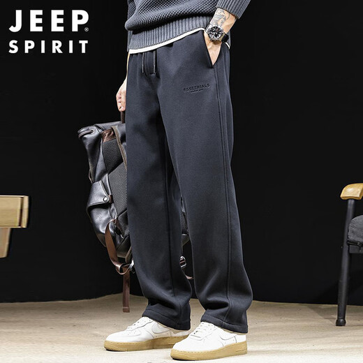 JEEP SPIRIT Jeep Casual Pants Men's Autumn and Winter Korean Style Straight Sports Pants Men's Large Size Sweatpants Black XL