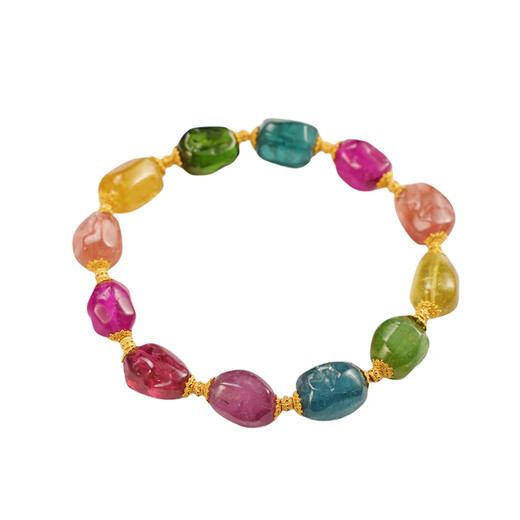 
Pangdonglai quality tourmaline reblade beads [Raw stone A21] Miss Cat jewelry raw stone reblade Pixiu hand Watermelon No. 15909 Watermelon tourmaline original bracelet Natural tourmaline