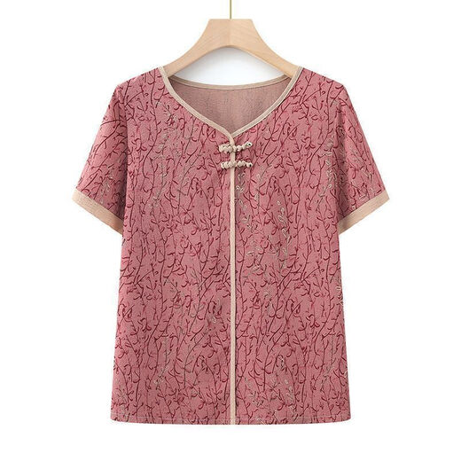 皮尔卡丹（PIERRE CARDIN）新中式短袖t恤女夏季洋气减龄中年妈妈装大码显瘦印花上衣女 826-绿色 M